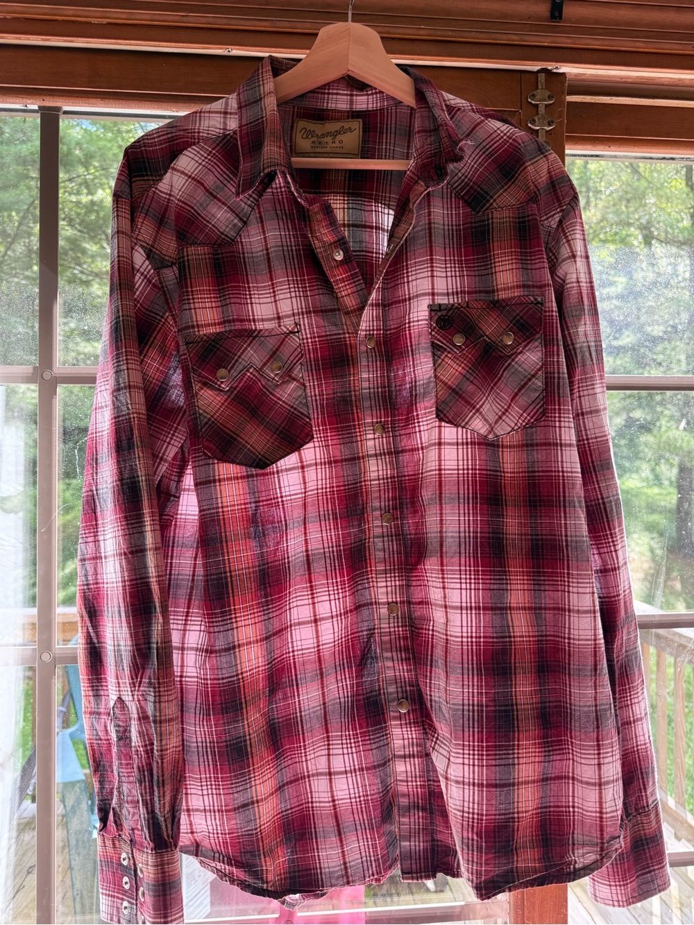 Men’s Wrangler Retro Plaid Western Pearl Snap, Size XL